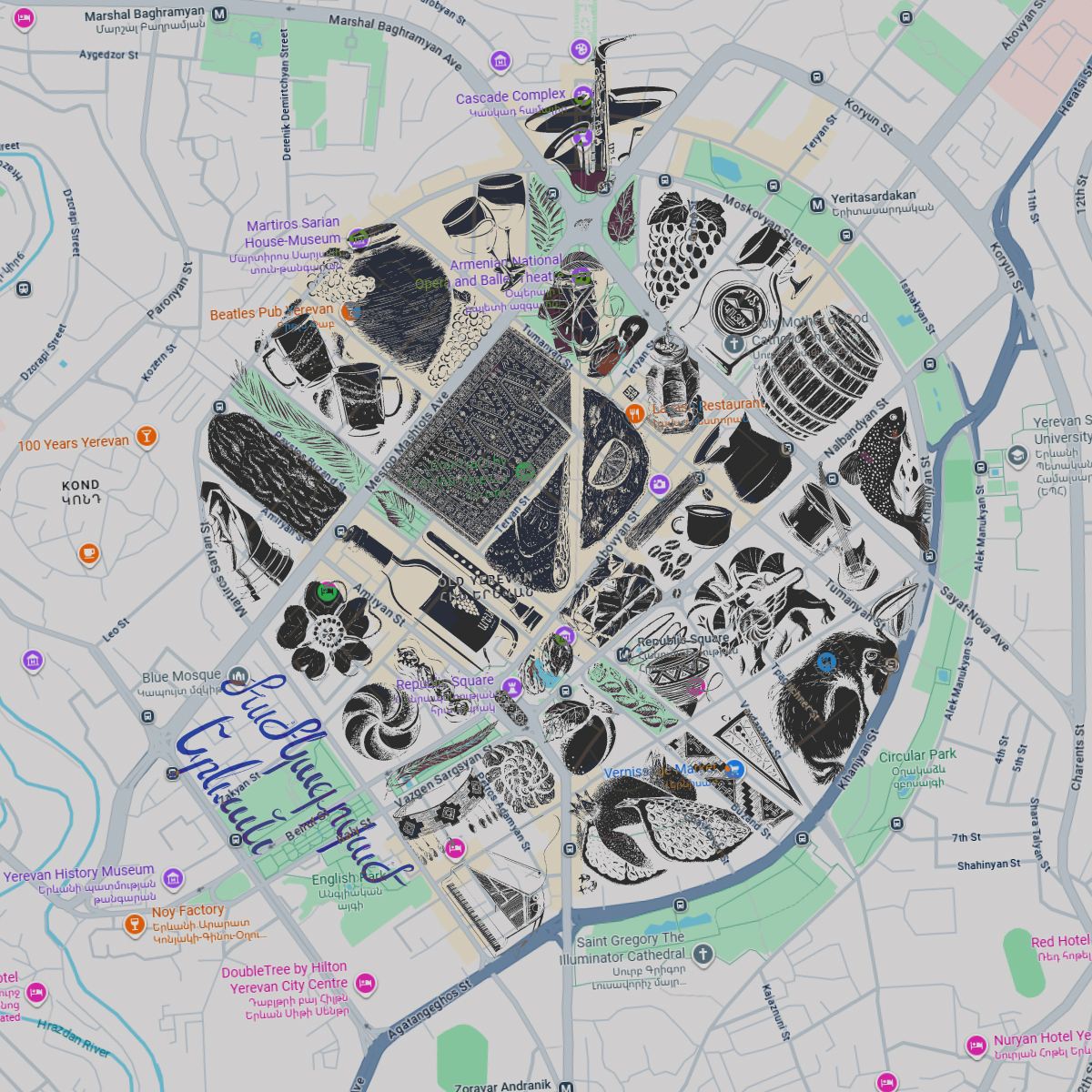 Map with the painting overlayed on top