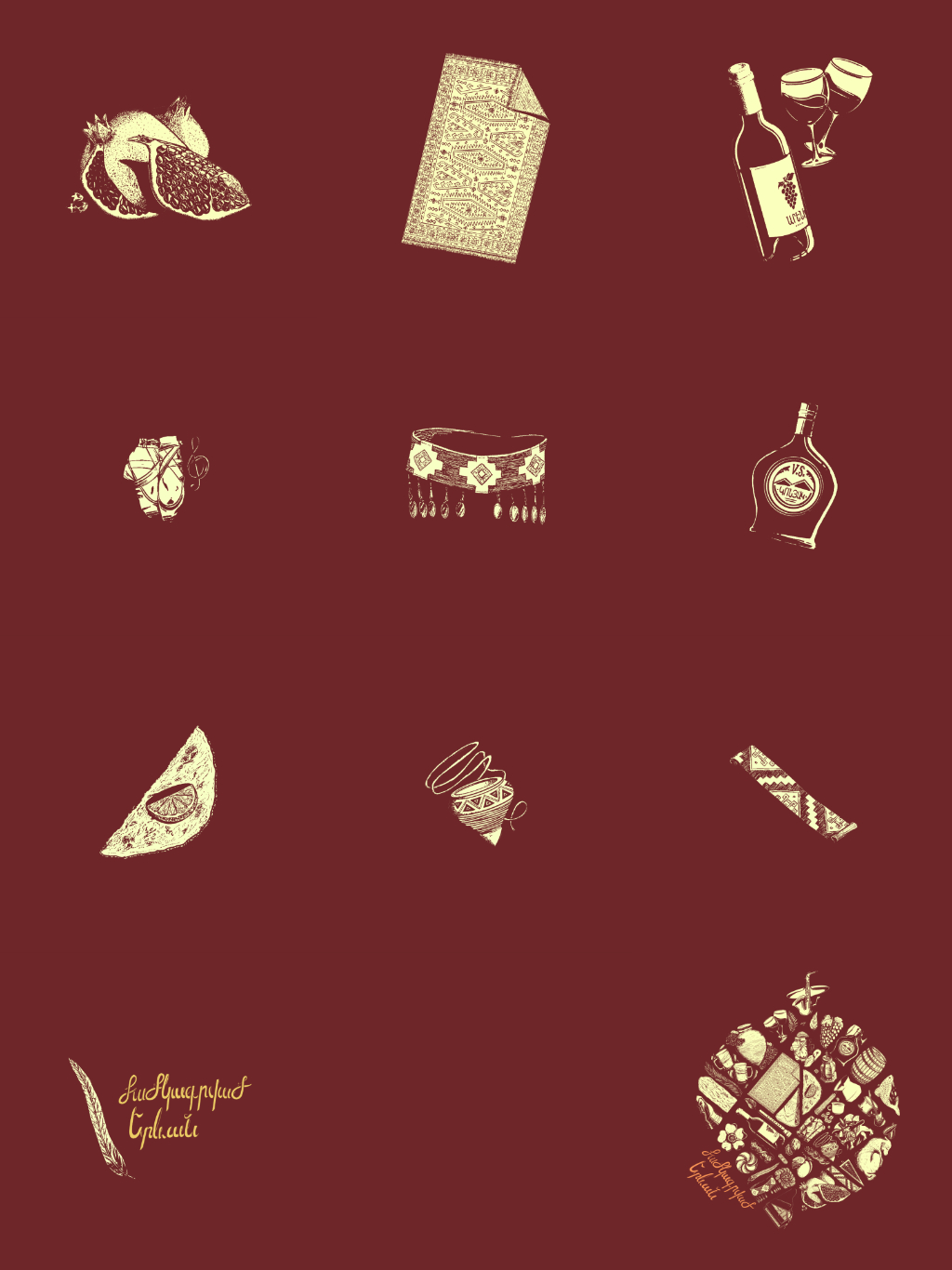 Pomegranate colored symbols