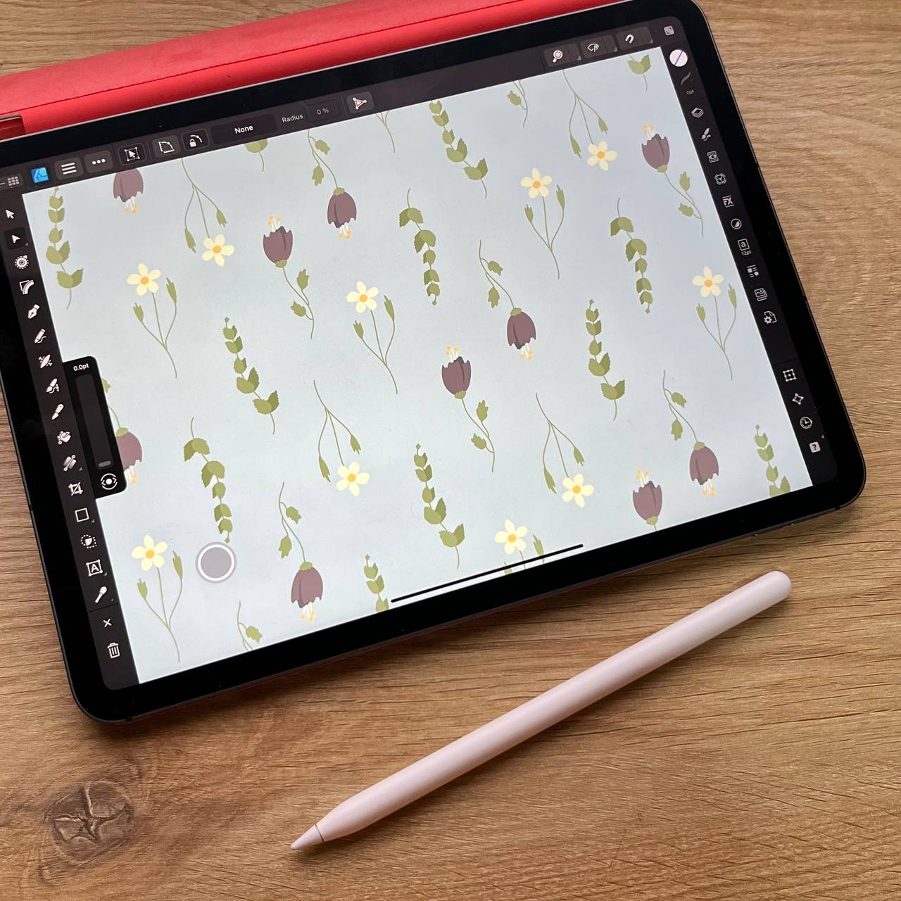 An iPad displaying the app Affinity Designer with the file of the illustration open